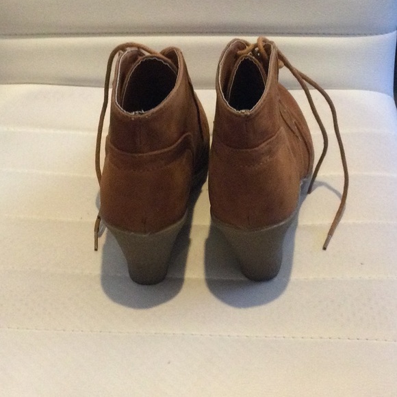 Brown suede croc effect wedge heeled booties,7/8 - Picture 4 of 5